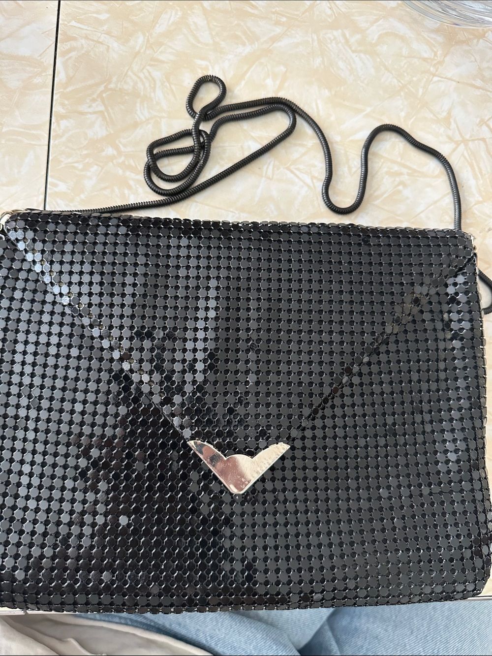 Black Mesh Envelope Crossbody Bag. Vintage. Party bag.
